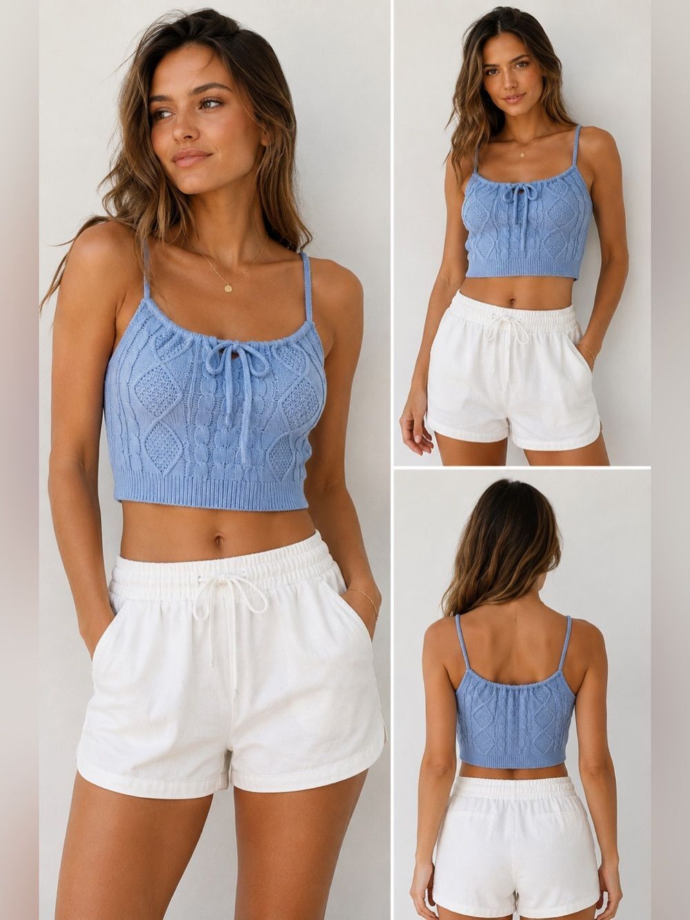 SHEIN Flotto - Halter-Neck Cable Knit Cropped Camisole Top Size 6